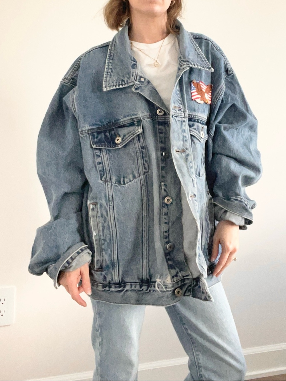 Vintage Wrangler Hero Distressed Blue Oversized Denim Jacket - Picture 3 of 9
